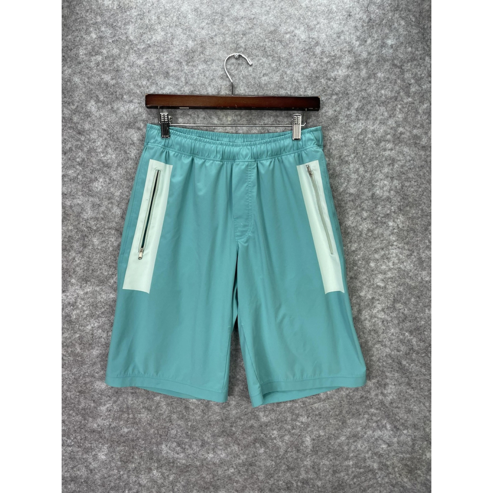 Lululemon Shorts Mens Medium Teal Aqua Zip Pocket Elastic Waist Running Gym